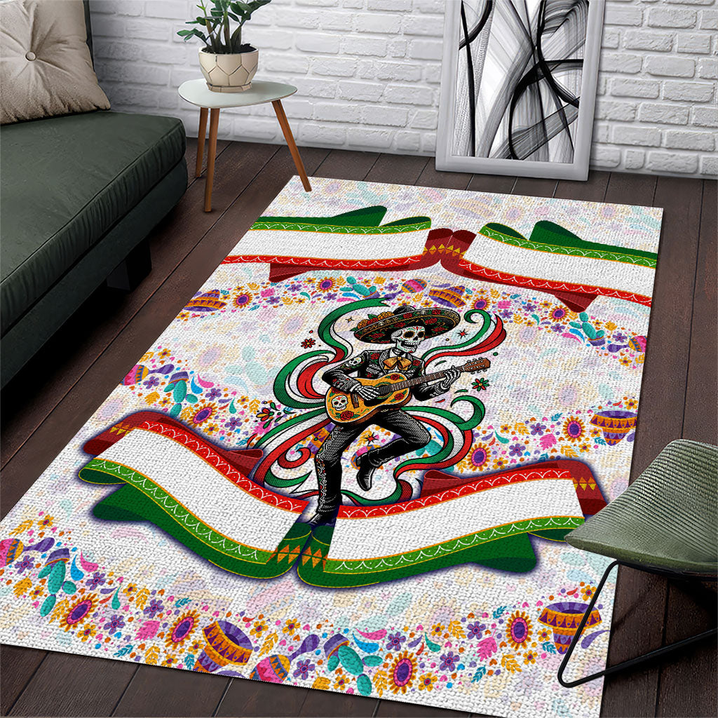 Cinco De Mayo Sugar Skull Mariachi Area Rug Mexican Fiesta Floral Skeleton Guitar Folk Art
