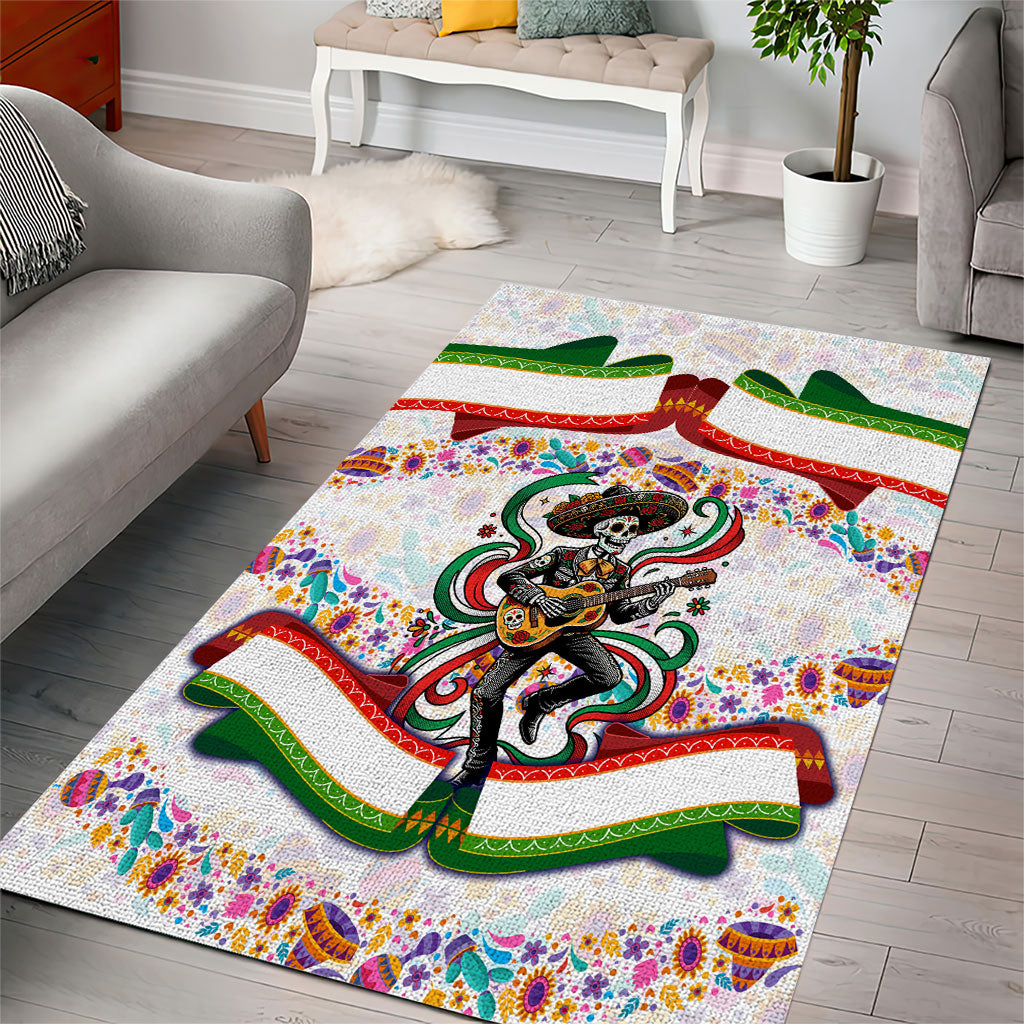 Cinco De Mayo Sugar Skull Mariachi Area Rug Mexican Fiesta Floral Skeleton Guitar Folk Art