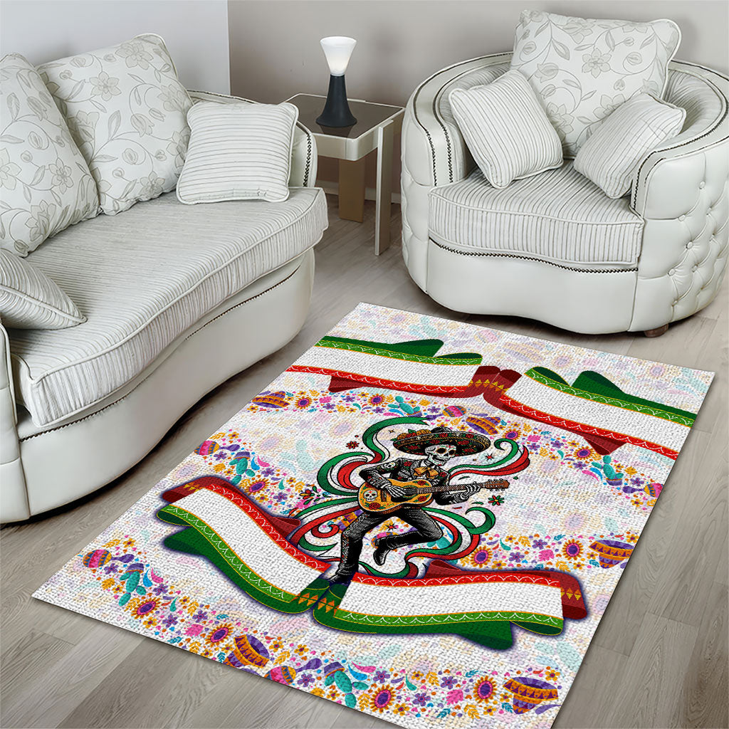 Cinco De Mayo Sugar Skull Mariachi Area Rug Mexican Fiesta Floral Skeleton Guitar Folk Art