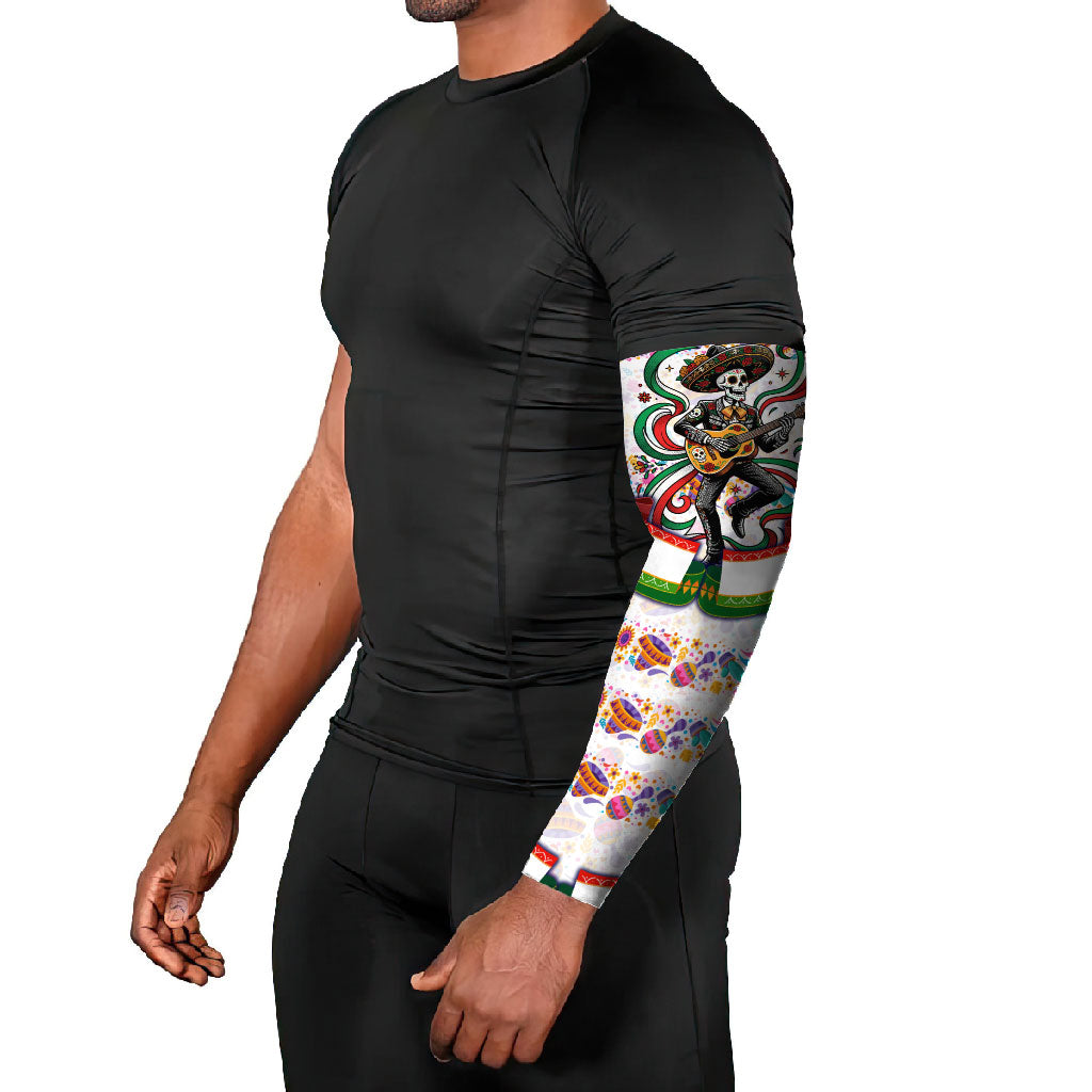 Cinco De Mayo Sugar Skull Mariachi Arm Sleeves Mexican Fiesta Floral Skeleton Guitar Folk Art