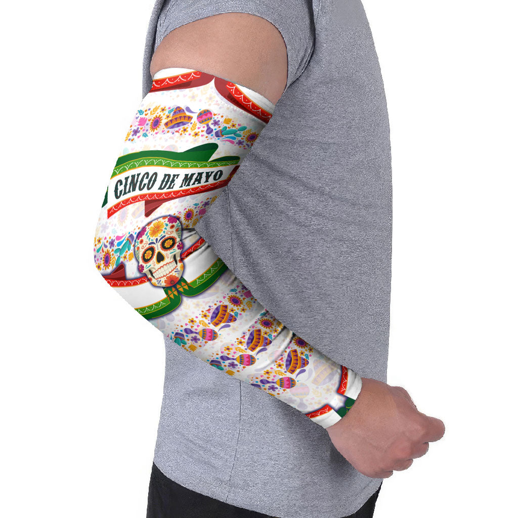 Cinco De Mayo Sugar Skull Mariachi Arm Sleeves Mexican Fiesta Floral Skeleton Guitar Folk Art
