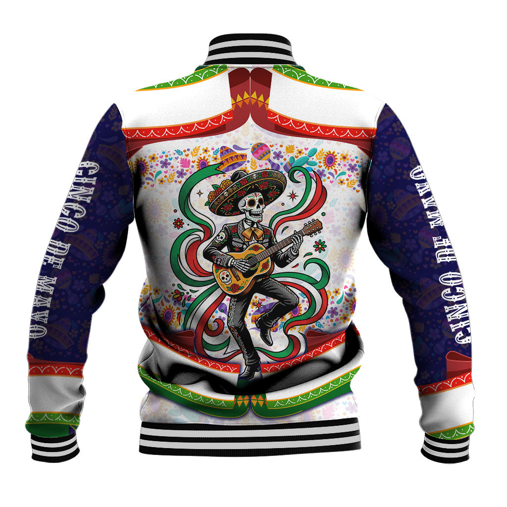 Cinco De Mayo Sugar Skull Mariachi Baseball Jacket Mexican Fiesta Floral Skeleton Guitar Folk Art