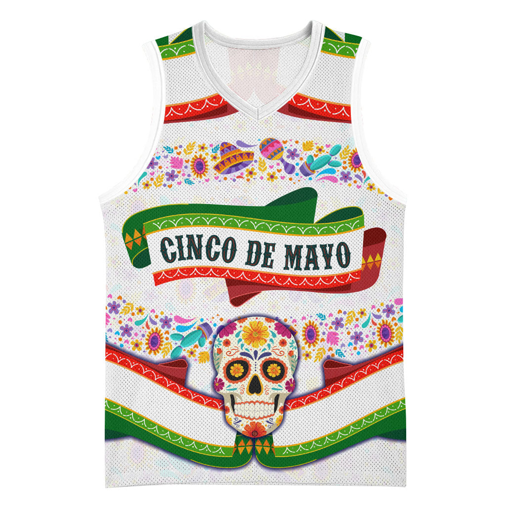 Cinco De Mayo Sugar Skull Mariachi Basketball Jersey Mexican Fiesta Floral Skeleton Guitar Folk Art