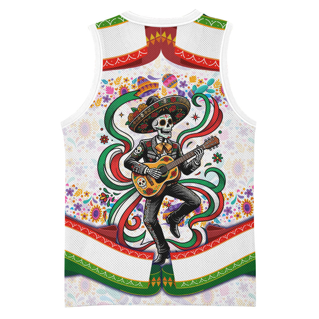Cinco De Mayo Sugar Skull Mariachi Basketball Jersey Mexican Fiesta Floral Skeleton Guitar Folk Art