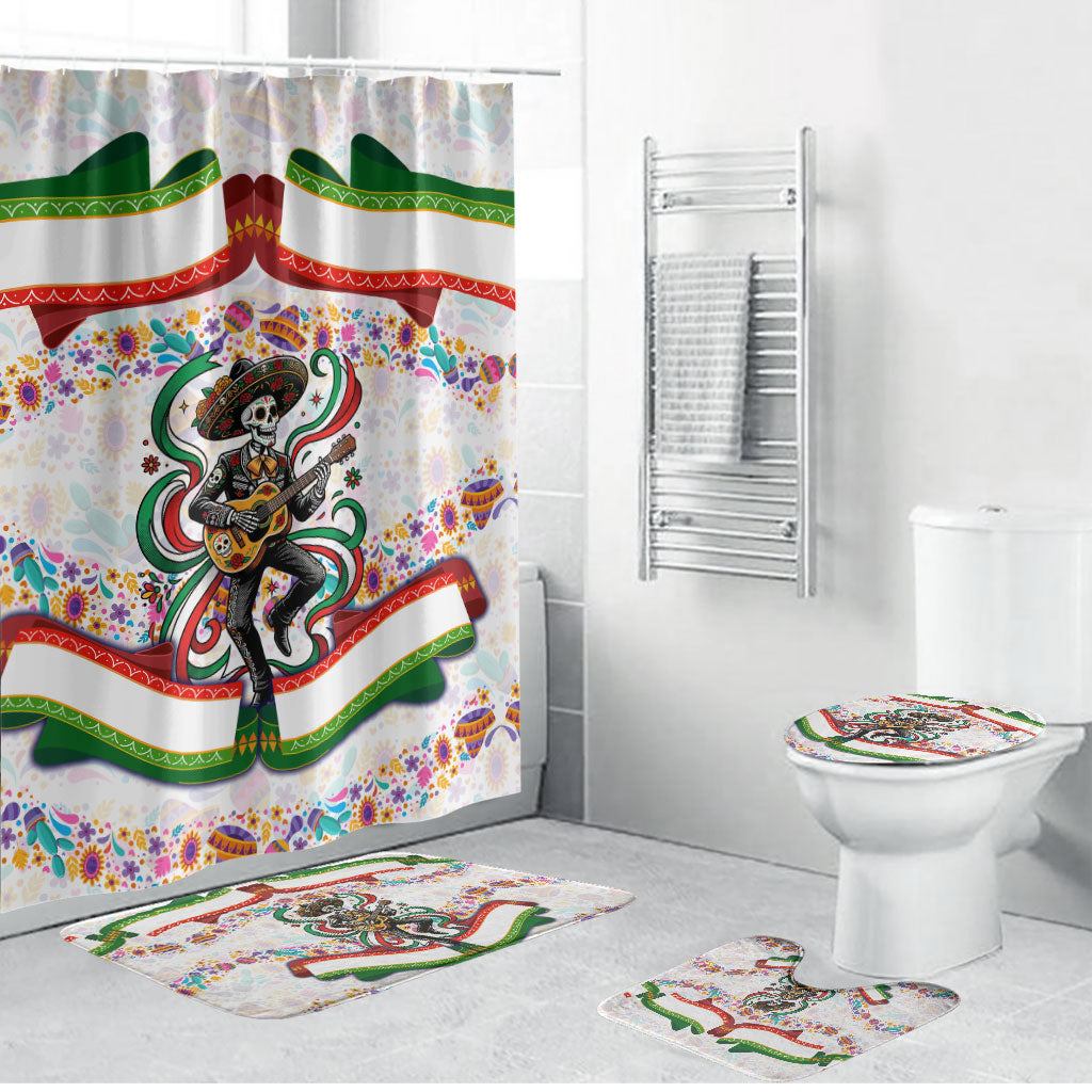 Cinco De Mayo Sugar Skull Mariachi Bathroom Set Mexican Fiesta Floral Skeleton Guitar Folk Art