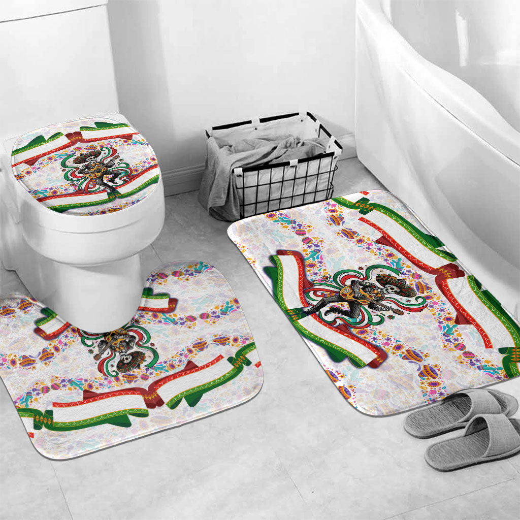 Cinco De Mayo Sugar Skull Mariachi Bathroom Set Mexican Fiesta Floral Skeleton Guitar Folk Art