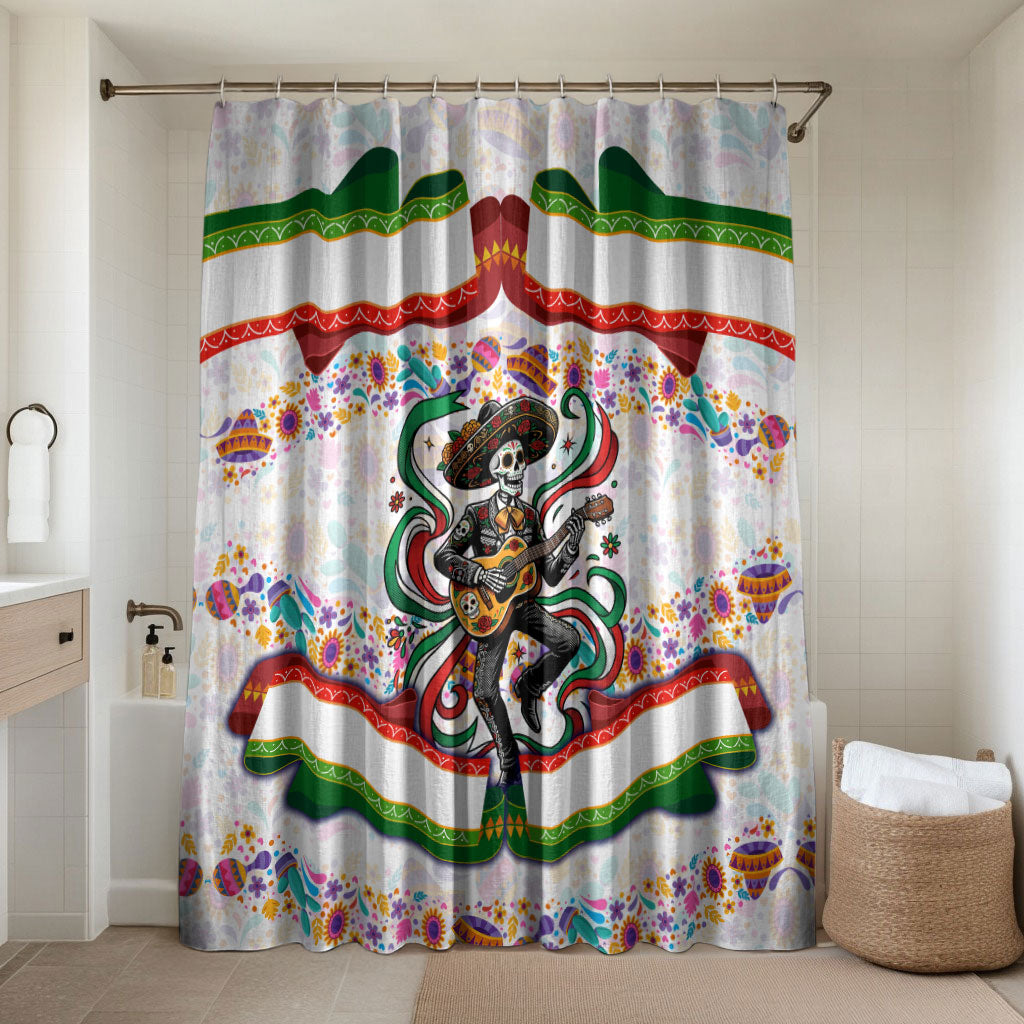 Cinco De Mayo Sugar Skull Mariachi Bathroom Set Mexican Fiesta Floral Skeleton Guitar Folk Art