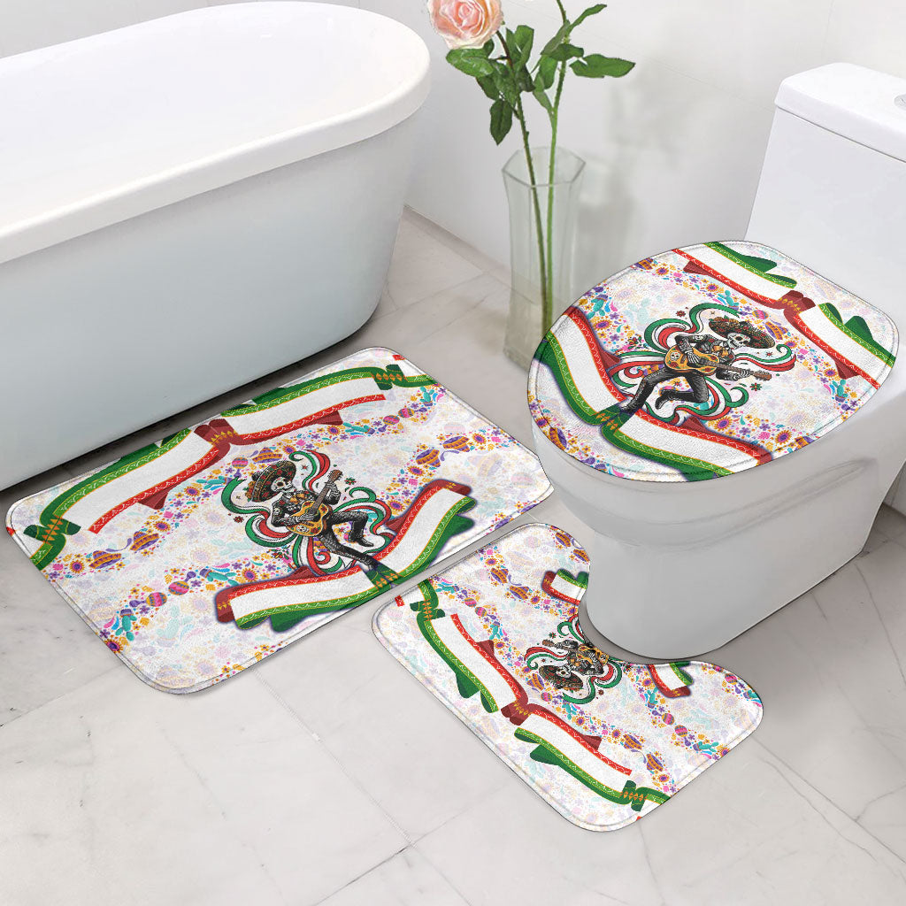 Cinco De Mayo Sugar Skull Mariachi Bathroom Set Mexican Fiesta Floral Skeleton Guitar Folk Art