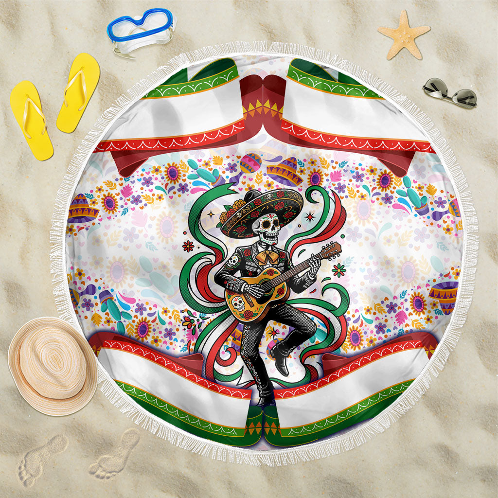 Cinco De Mayo Sugar Skull Mariachi Beach Blanket Mexican Fiesta Floral Skeleton Guitar Folk Art