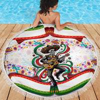Cinco De Mayo Sugar Skull Mariachi Beach Blanket Mexican Fiesta Floral Skeleton Guitar Folk Art