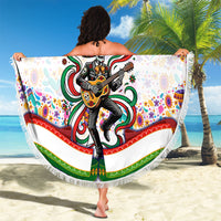 Cinco De Mayo Sugar Skull Mariachi Beach Blanket Mexican Fiesta Floral Skeleton Guitar Folk Art