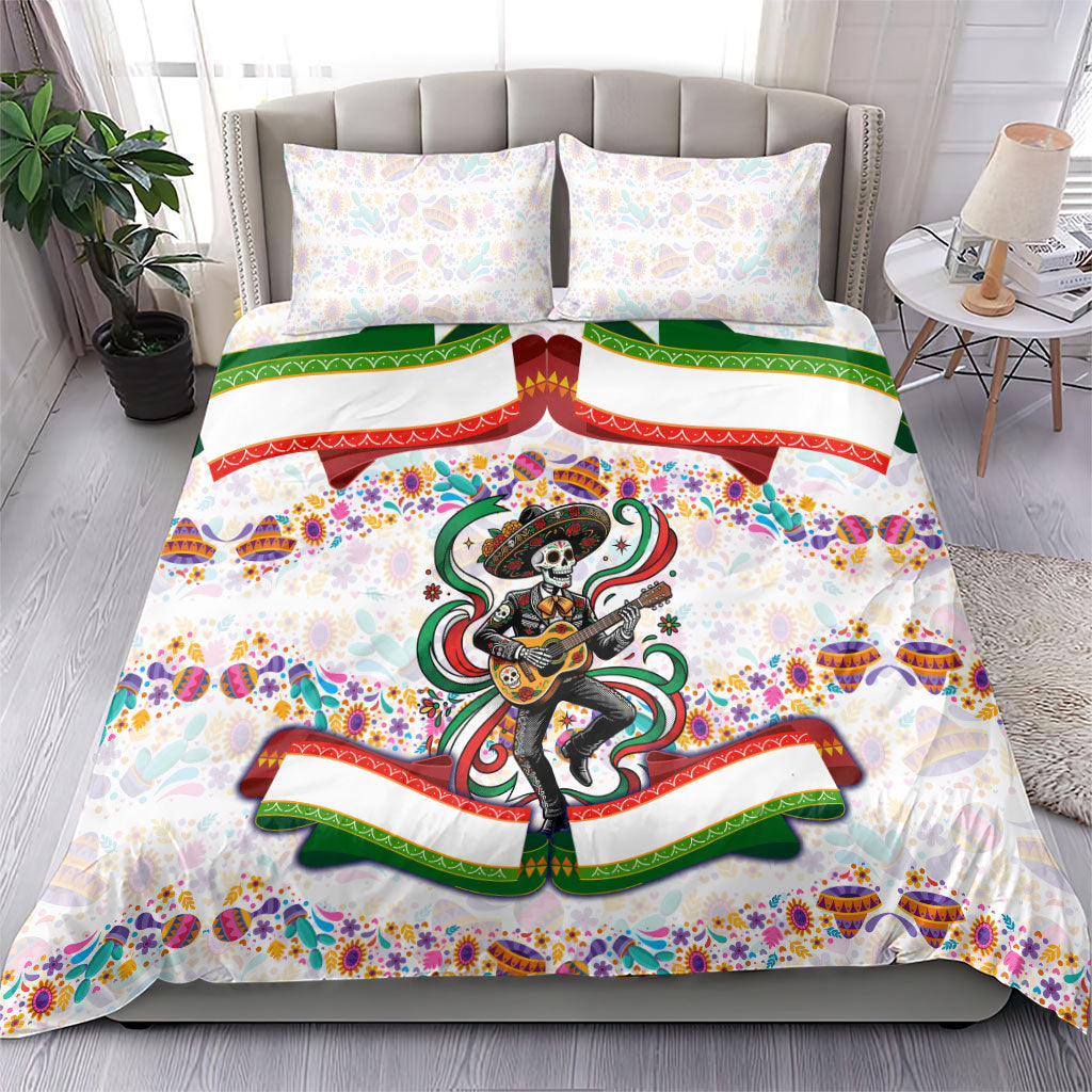 Cinco De Mayo Sugar Skull Mariachi Bedding Set Mexican Fiesta Floral Skeleton Guitar Folk Art