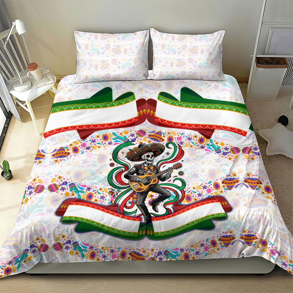 Cinco De Mayo Sugar Skull Mariachi Bedding Set Mexican Fiesta Floral Skeleton Guitar Folk Art