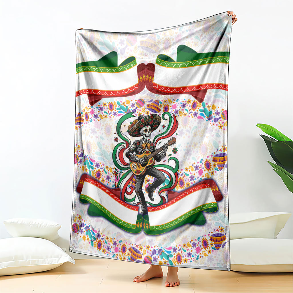 Cinco De Mayo Sugar Skull Mariachi Blanket Mexican Fiesta Floral Skeleton Guitar Folk Art