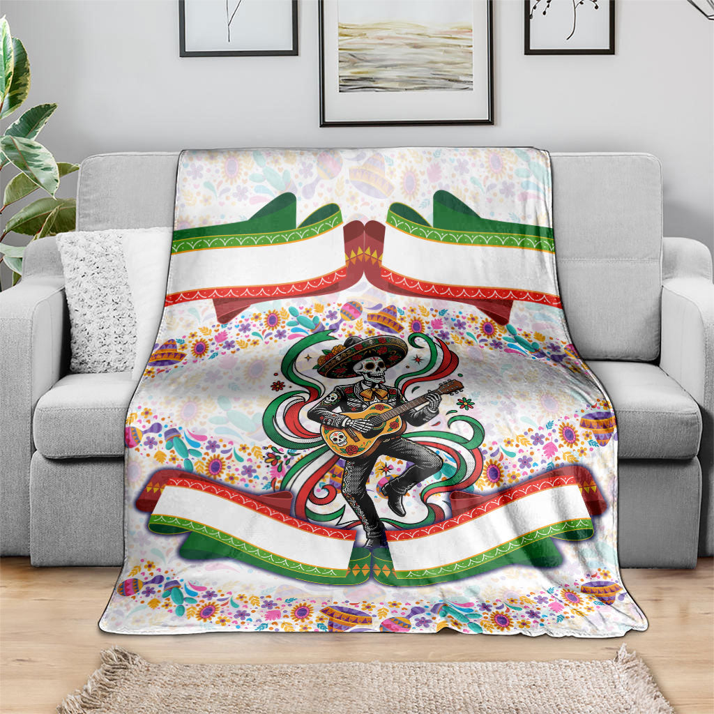 Cinco De Mayo Sugar Skull Mariachi Blanket Mexican Fiesta Floral Skeleton Guitar Folk Art
