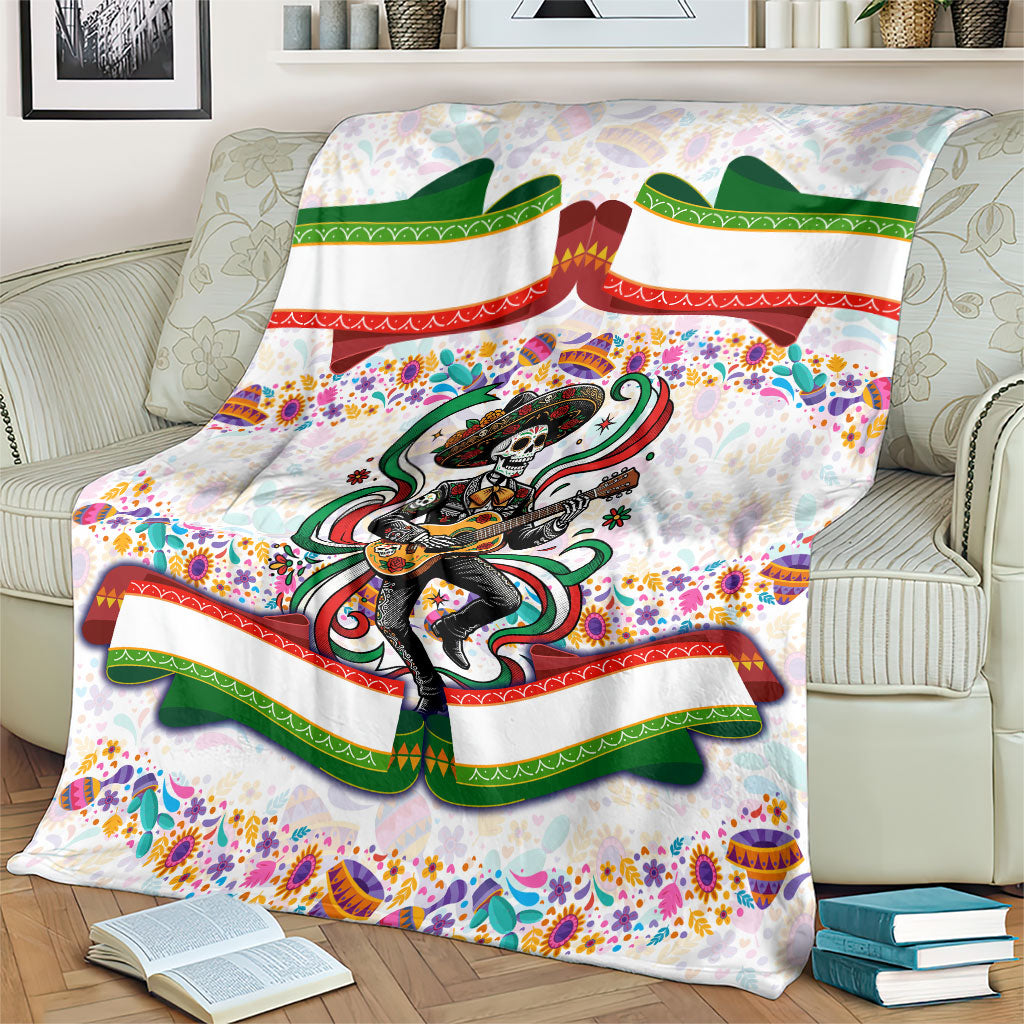Cinco De Mayo Sugar Skull Mariachi Blanket Mexican Fiesta Floral Skeleton Guitar Folk Art