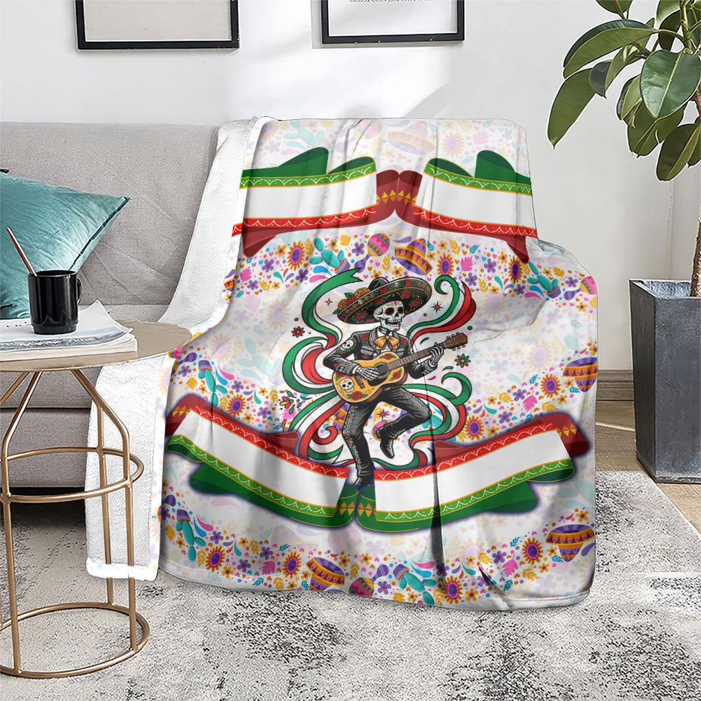 Cinco De Mayo Sugar Skull Mariachi Blanket Mexican Fiesta Floral Skeleton Guitar Folk Art