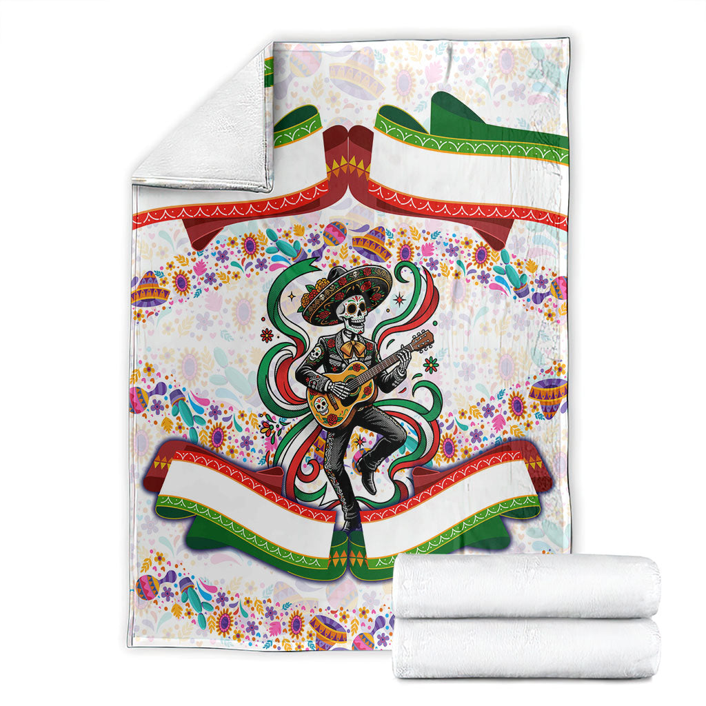 Cinco De Mayo Sugar Skull Mariachi Blanket Mexican Fiesta Floral Skeleton Guitar Folk Art