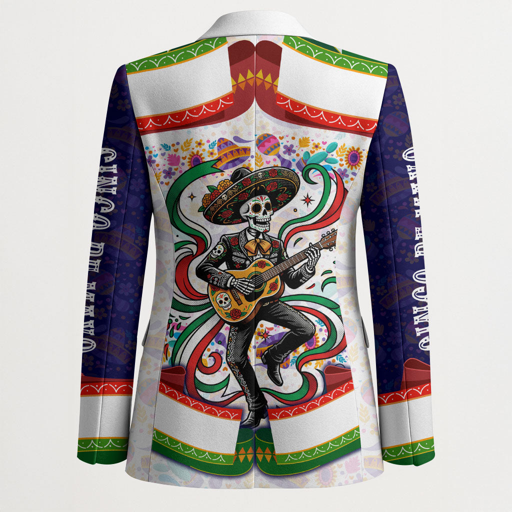 Cinco De Mayo Sugar Skull Mariachi Blazer Mexican Fiesta Floral Skeleton Guitar Folk Art