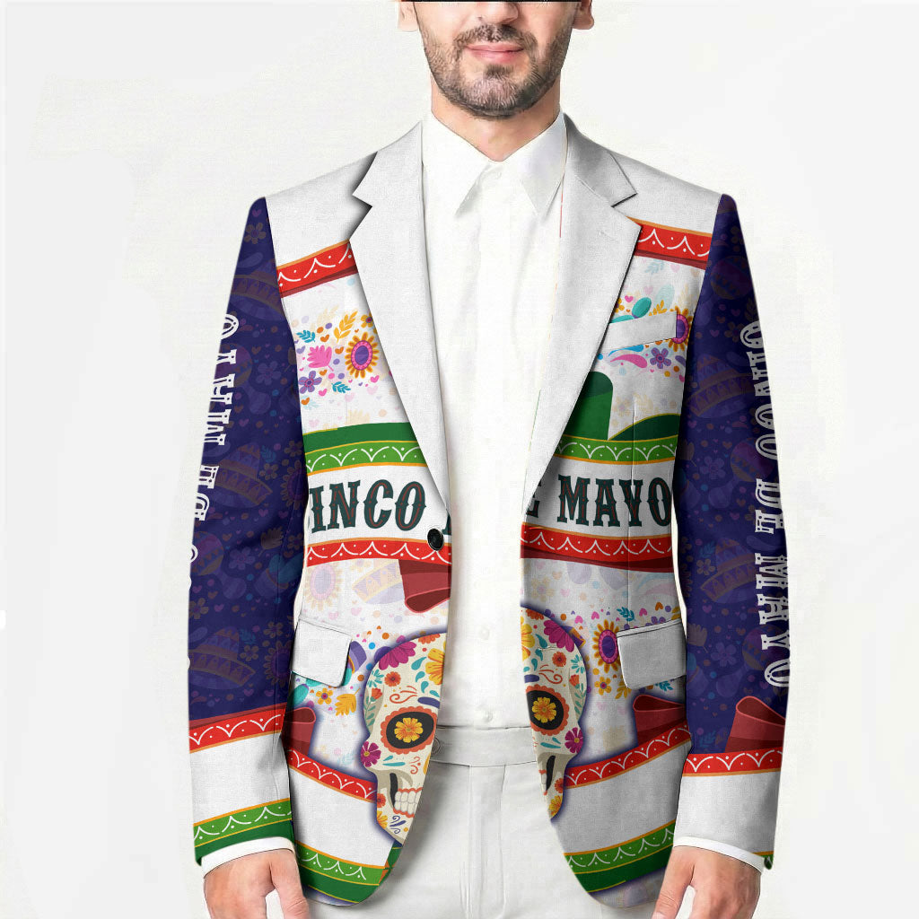 Cinco De Mayo Sugar Skull Mariachi Blazer Mexican Fiesta Floral Skeleton Guitar Folk Art