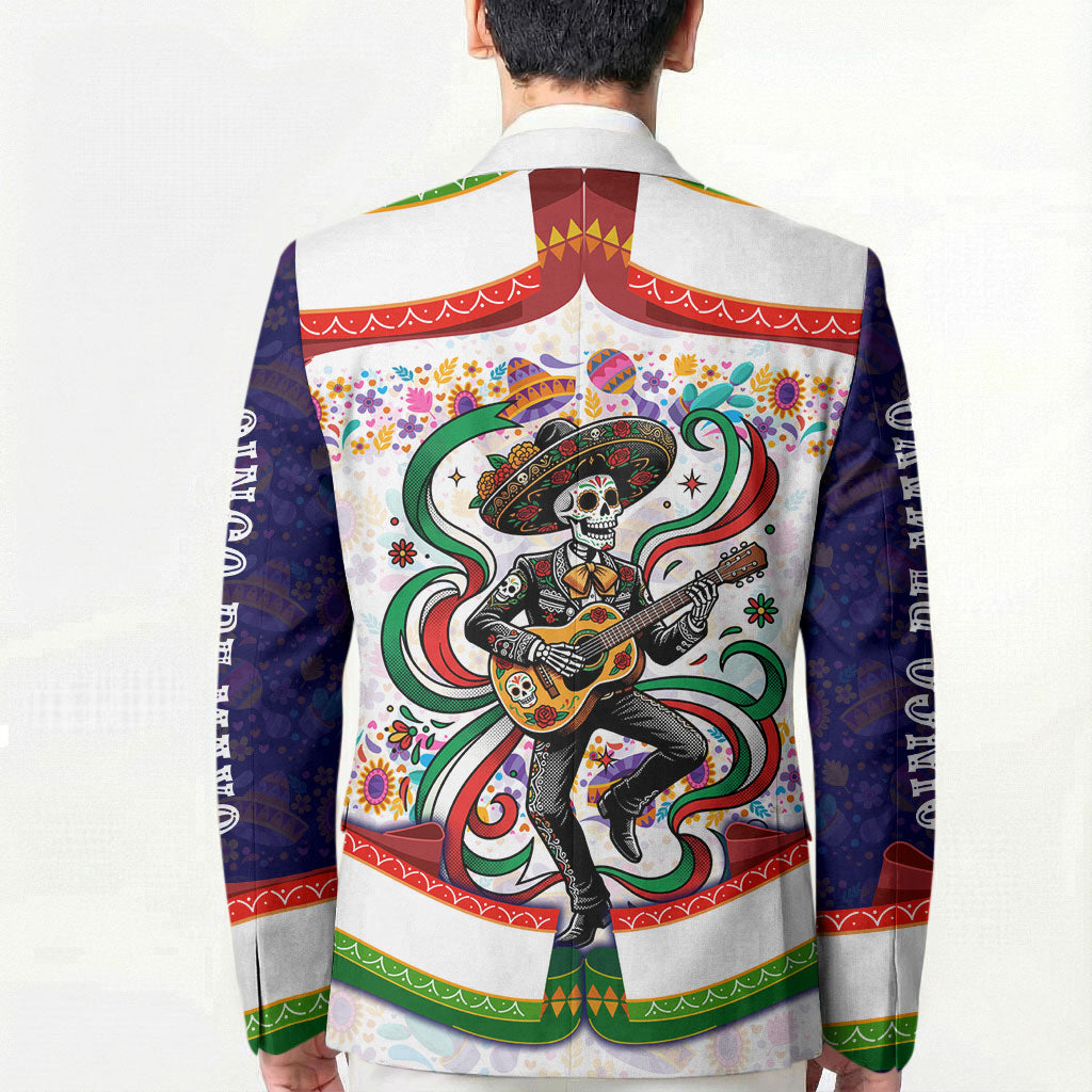 Cinco De Mayo Sugar Skull Mariachi Blazer Mexican Fiesta Floral Skeleton Guitar Folk Art