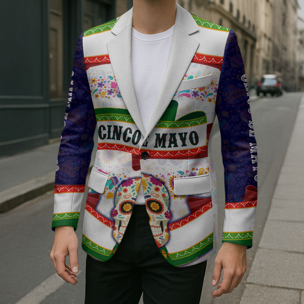Cinco De Mayo Sugar Skull Mariachi Blazer Mexican Fiesta Floral Skeleton Guitar Folk Art