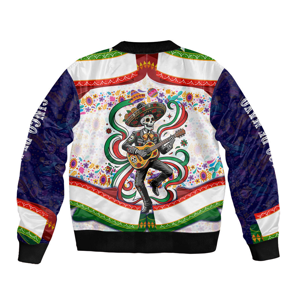Cinco De Mayo Sugar Skull Mariachi Bomber Jacket Mexican Fiesta Floral Skeleton Guitar Folk Art
