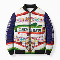 Cinco De Mayo Sugar Skull Mariachi Bomber Puffer Jacket Mexican Fiesta Floral Skeleton Guitar Folk Art