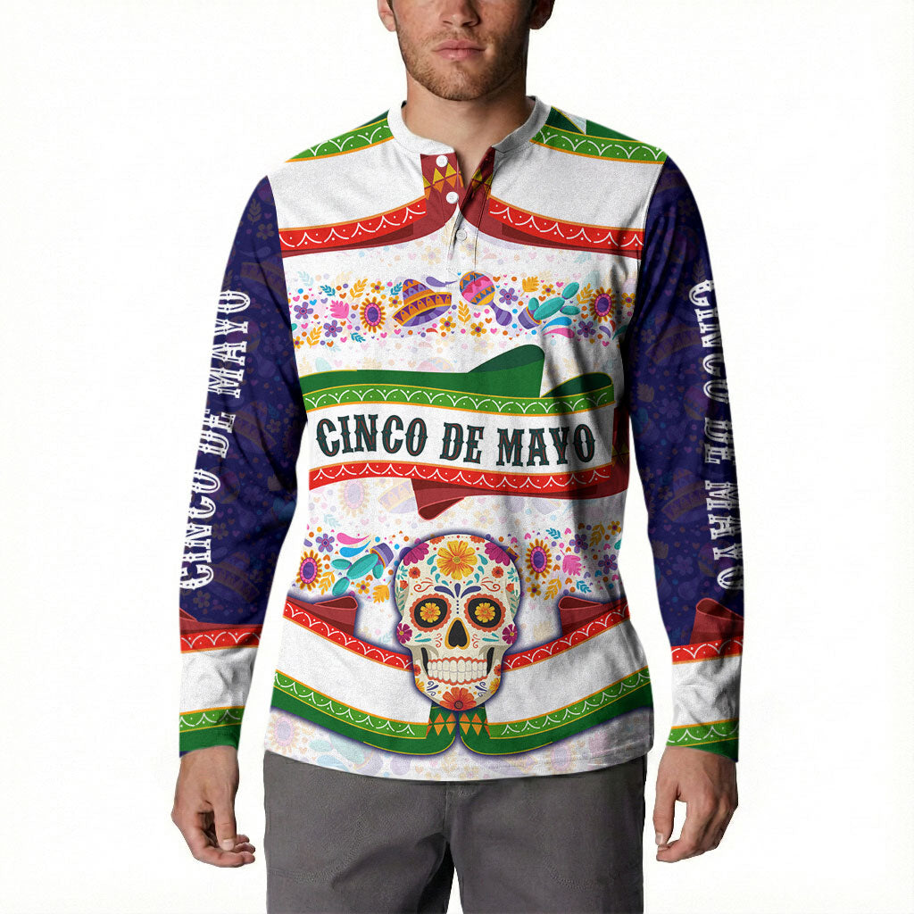 Cinco De Mayo Sugar Skull Mariachi Button Sweatshirt Mexican Fiesta Floral Skeleton Guitar Folk Art