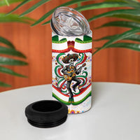 Cinco De Mayo Sugar Skull Mariachi 4 in 1 Can Cooler Tumbler Mexican Fiesta Floral Skeleton Guitar Folk Art