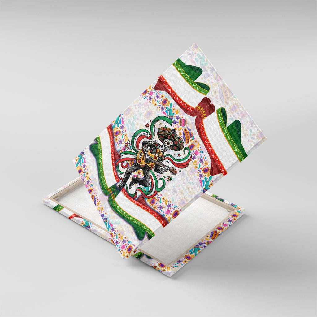 Cinco De Mayo Sugar Skull Mariachi Canvas Wall Art Mexican Fiesta Floral Skeleton Guitar Folk Art