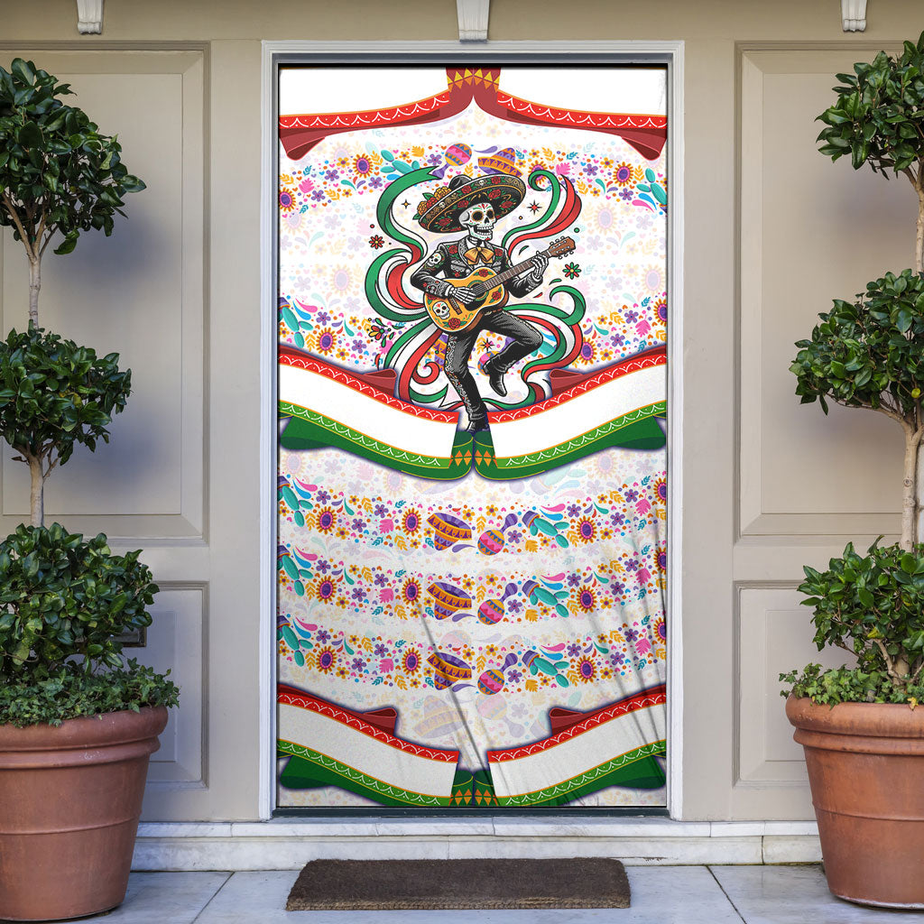 Cinco De Mayo Sugar Skull Mariachi Door Cover Mexican Fiesta Floral Skeleton Guitar Folk Art