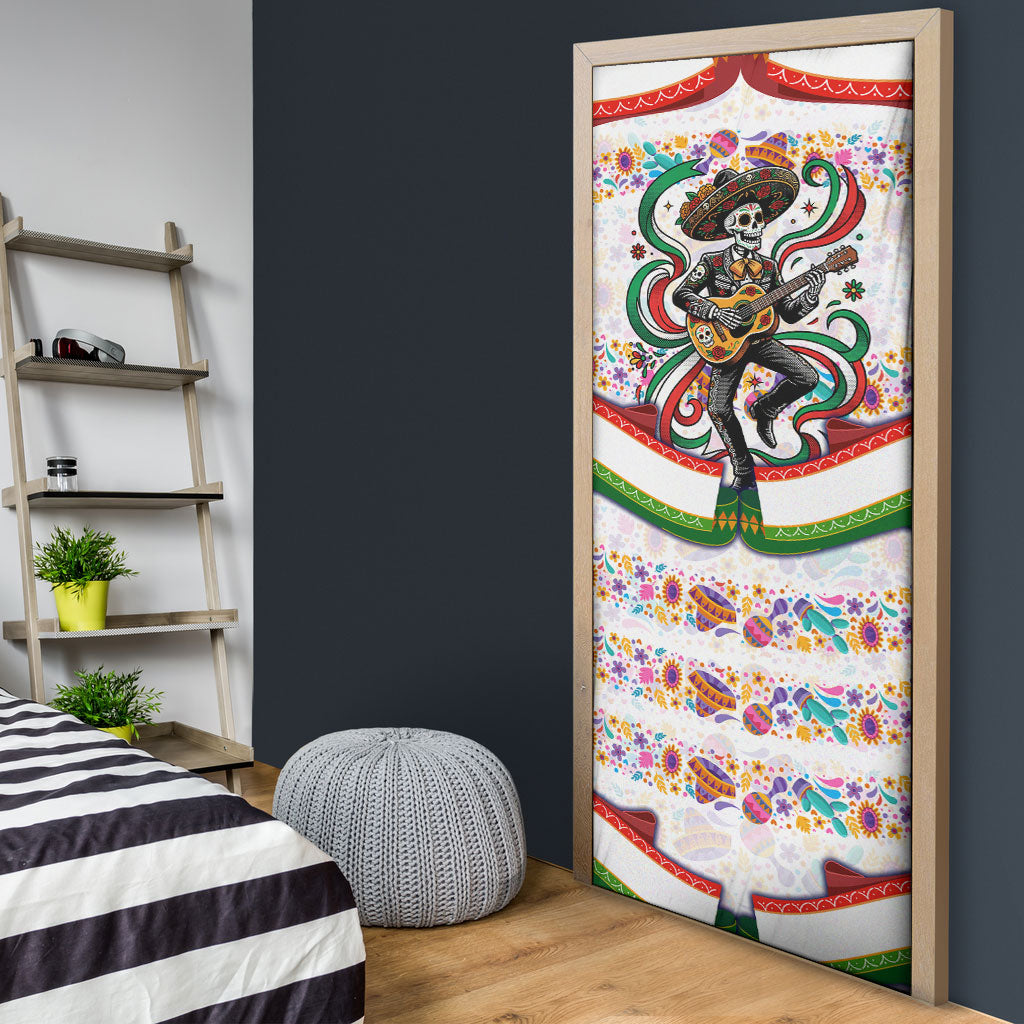 Cinco De Mayo Sugar Skull Mariachi Door Cover Mexican Fiesta Floral Skeleton Guitar Folk Art