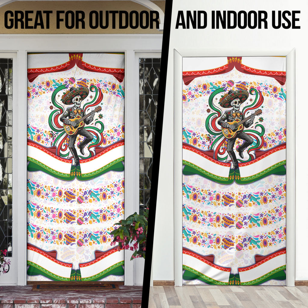 Cinco De Mayo Sugar Skull Mariachi Door Cover Mexican Fiesta Floral Skeleton Guitar Folk Art