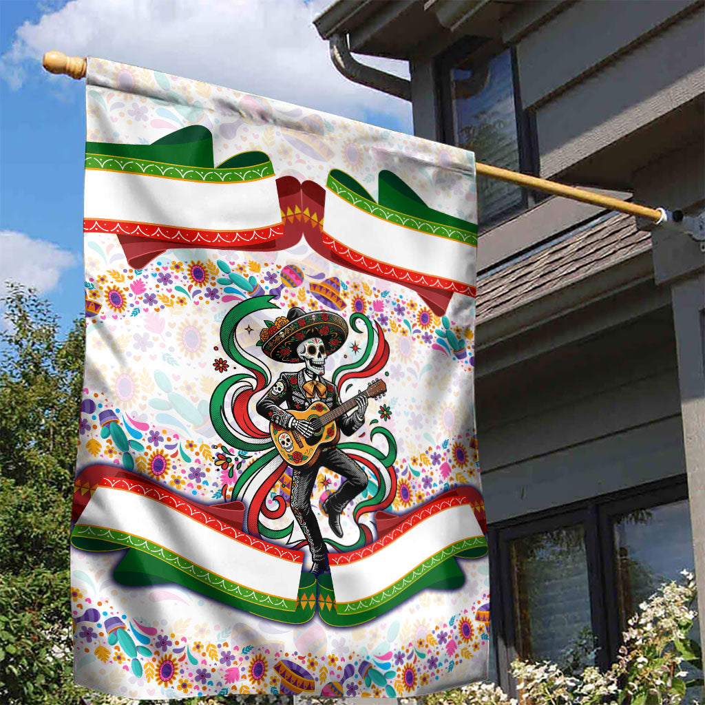 Cinco De Mayo Sugar Skull Mariachi Garden Flag Mexican Fiesta Floral Skeleton Guitar Folk Art