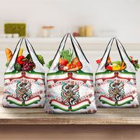 Cinco De Mayo Sugar Skull Mariachi Grocery Bag Mexican Fiesta Floral Skeleton Guitar Folk Art