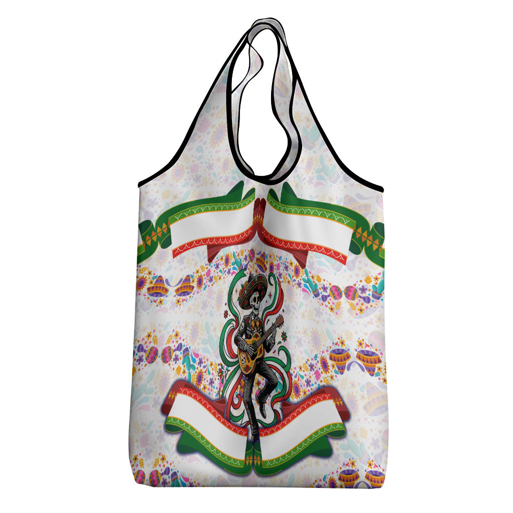 Cinco De Mayo Sugar Skull Mariachi Grocery Bag Mexican Fiesta Floral Skeleton Guitar Folk Art