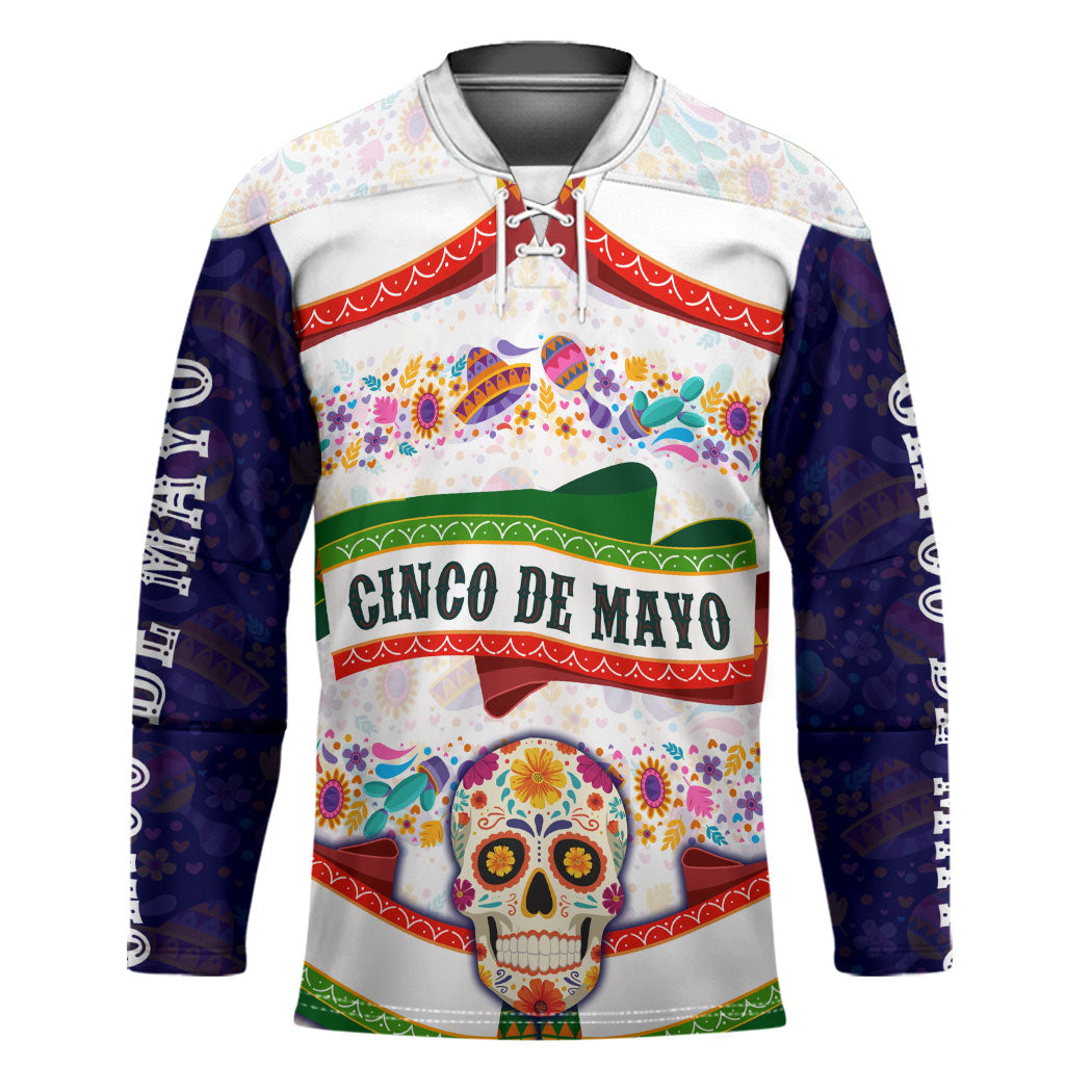 Cinco De Mayo Sugar Skull Mariachi Hockey Jersey Mexican Fiesta Floral Skeleton Guitar Folk Art