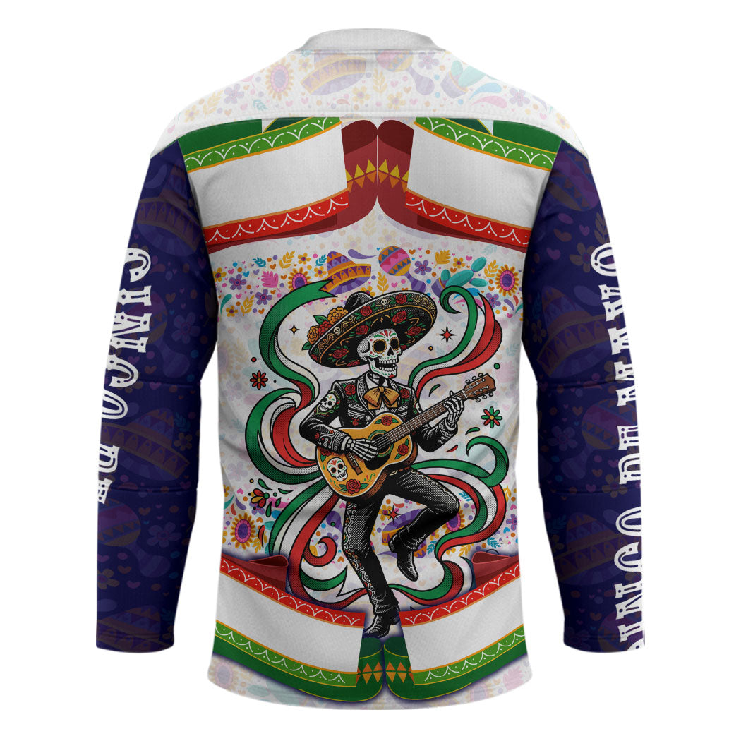 Cinco De Mayo Sugar Skull Mariachi Hockey Jersey Mexican Fiesta Floral Skeleton Guitar Folk Art