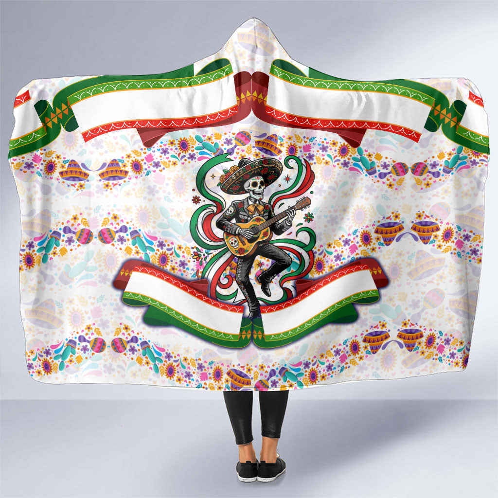 Cinco De Mayo Sugar Skull Mariachi Hooded Blanket Mexican Fiesta Floral Skeleton Guitar Folk Art