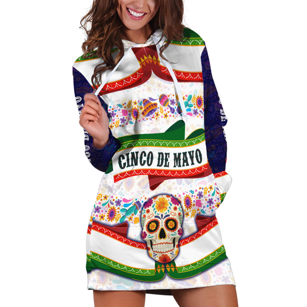 Cinco De Mayo Sugar Skull Mariachi Hoodie Dress Mexican Fiesta Floral Skeleton Guitar Folk Art
