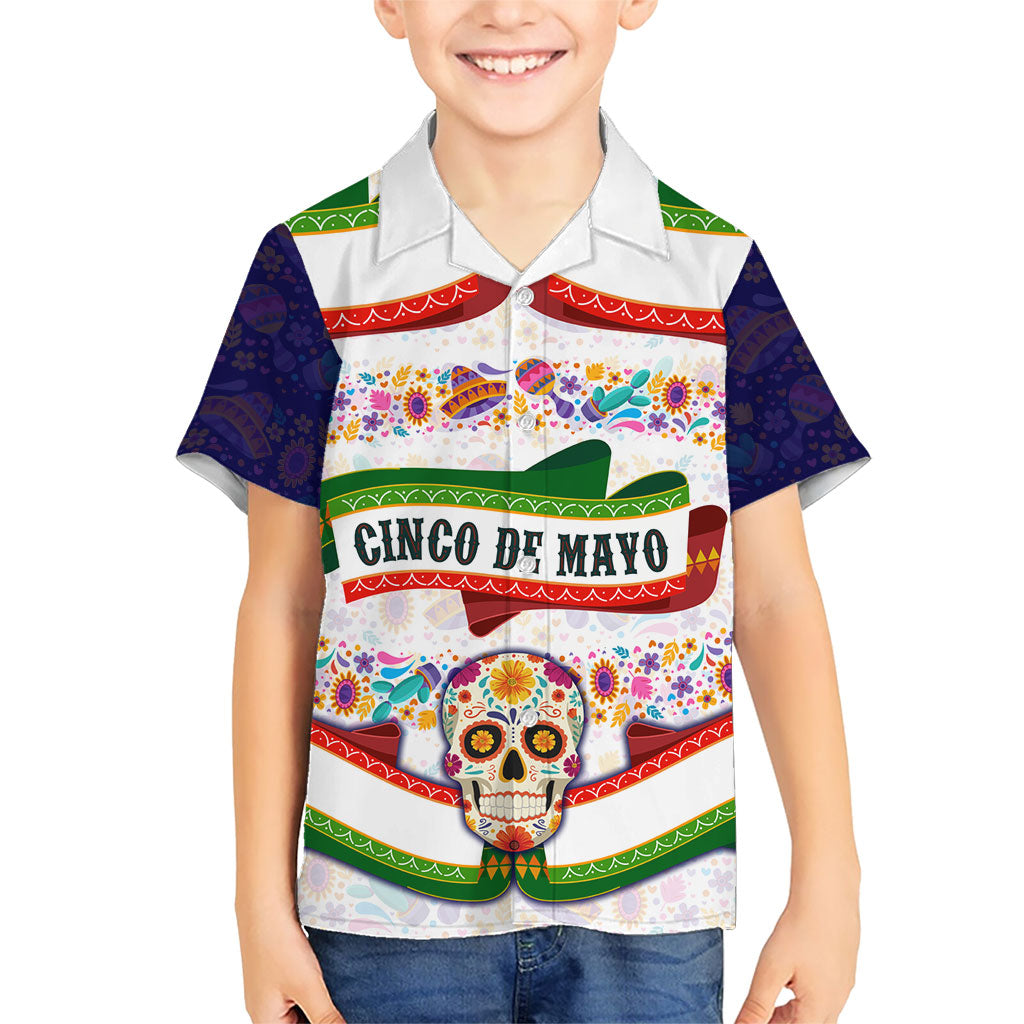 Cinco De Mayo Sugar Skull Mariachi Kid Hawaiian Shirt Mexican Fiesta Floral Skeleton Guitar Folk Art