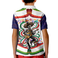 Cinco De Mayo Sugar Skull Mariachi Kid Polo Shirt Mexican Fiesta Floral Skeleton Guitar Folk Art