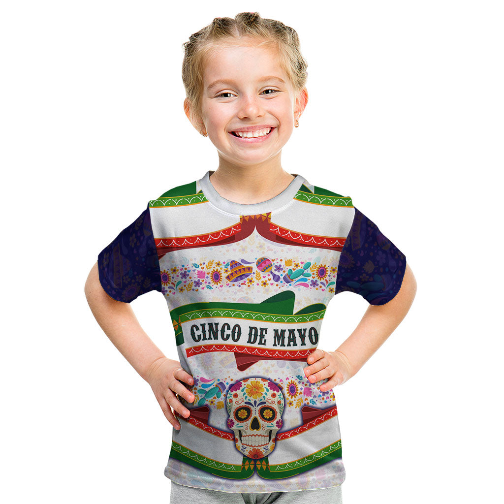 Cinco De Mayo Sugar Skull Mariachi Kid T Shirt Mexican Fiesta Floral Skeleton Guitar Folk Art
