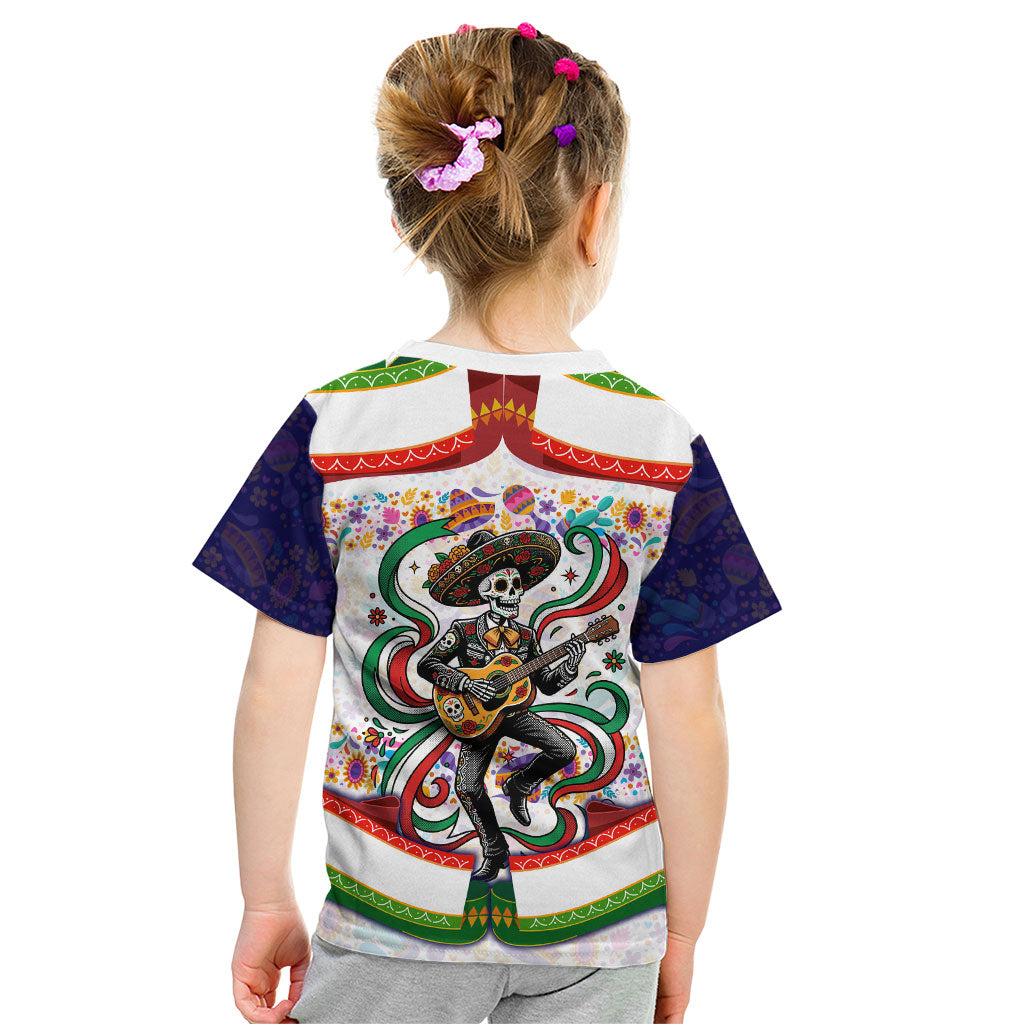 Cinco De Mayo Sugar Skull Mariachi Kid T Shirt Mexican Fiesta Floral Skeleton Guitar Folk Art