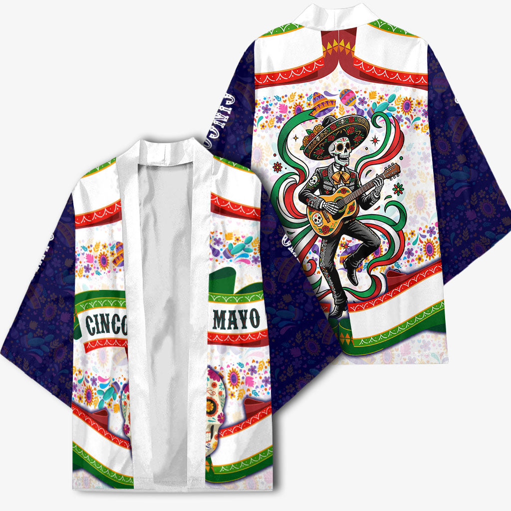 Cinco De Mayo Sugar Skull Mariachi Kimono Mexican Fiesta Floral Skeleton Guitar Folk Art