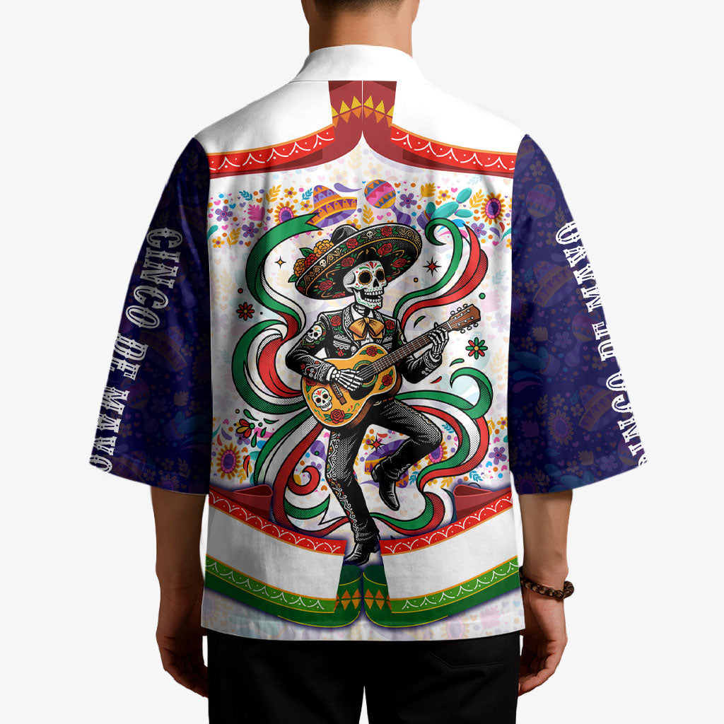 Cinco De Mayo Sugar Skull Mariachi Kimono Mexican Fiesta Floral Skeleton Guitar Folk Art