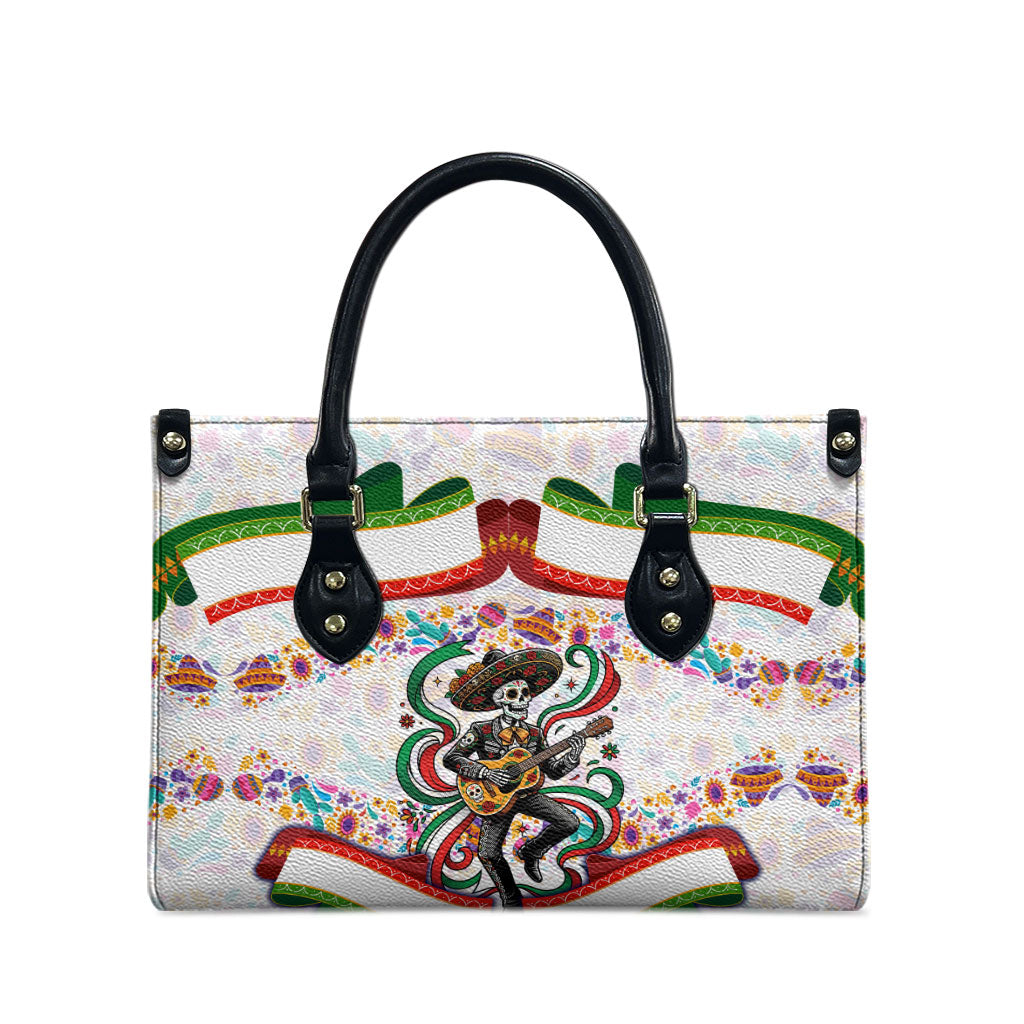 Cinco De Mayo Sugar Skull Mariachi Leather Bag Mexican Fiesta Floral Skeleton Guitar Folk Art