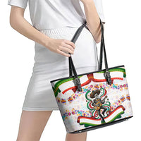 Cinco De Mayo Sugar Skull Mariachi Leather Tote Bag Mexican Fiesta Floral Skeleton Guitar Folk Art
