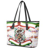 Cinco De Mayo Sugar Skull Mariachi Leather Tote Bag Mexican Fiesta Floral Skeleton Guitar Folk Art